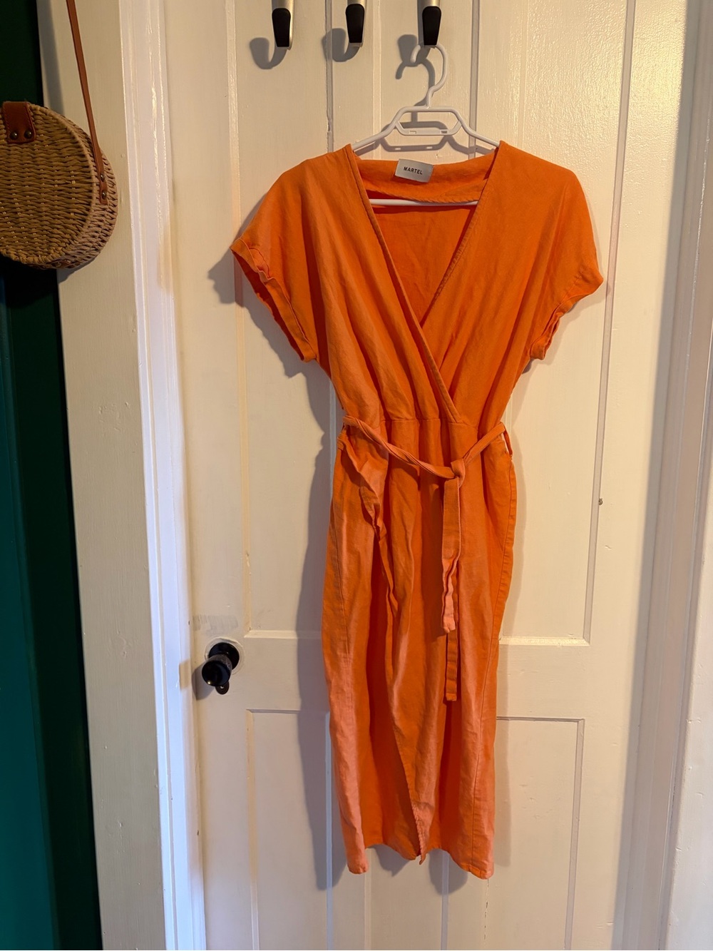 Martel 100% Linen Orange Wrap Dress